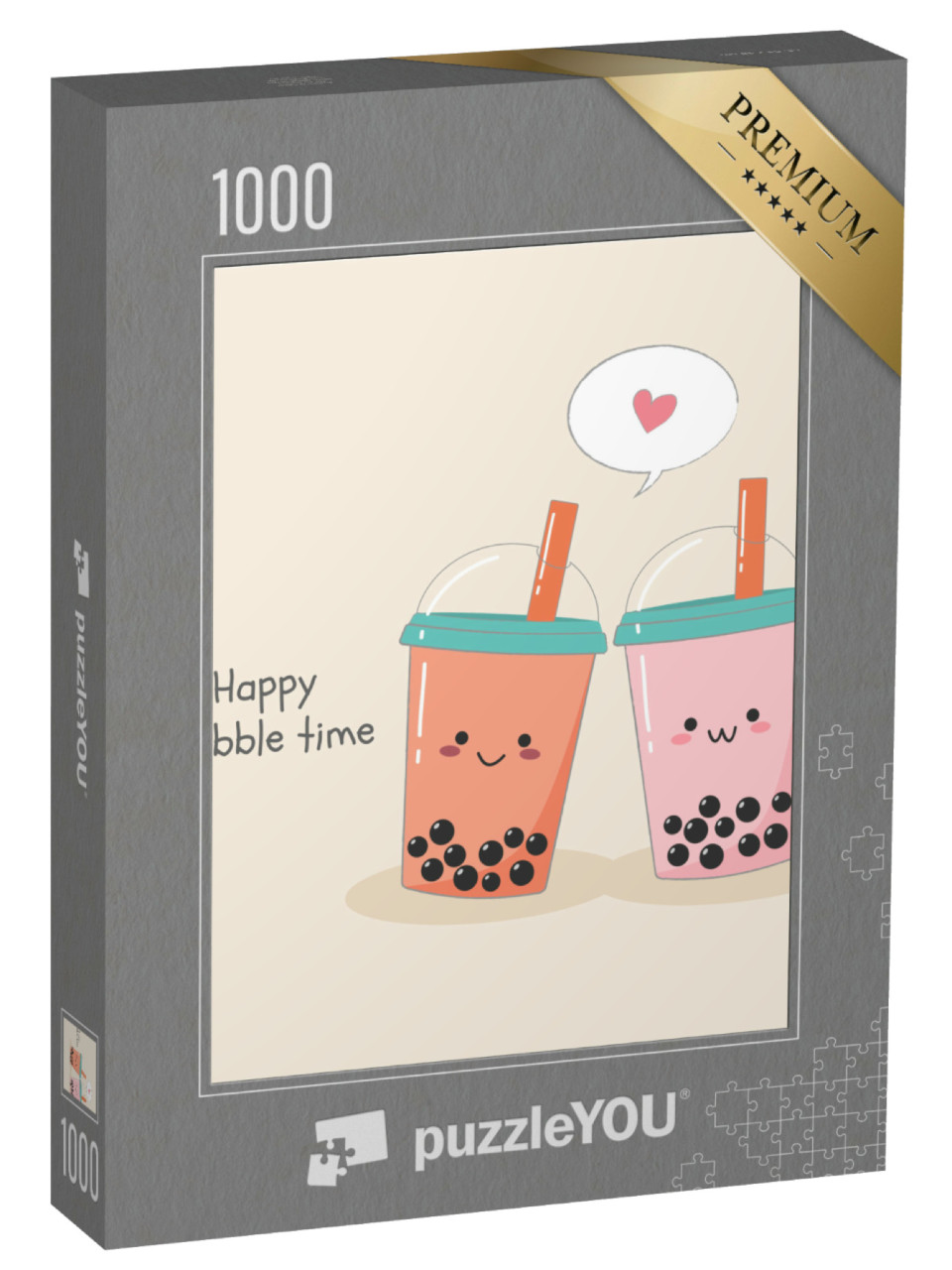 puzzle 1000 dílků „Roztomilý pár bublinkových mléčných čajů v plastových nádobách...“