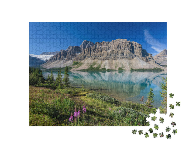 puzzle 1000 dílků „Křišťálově čisté jezero Bow Lake v národním parku Banff, Alberta, Kanada“