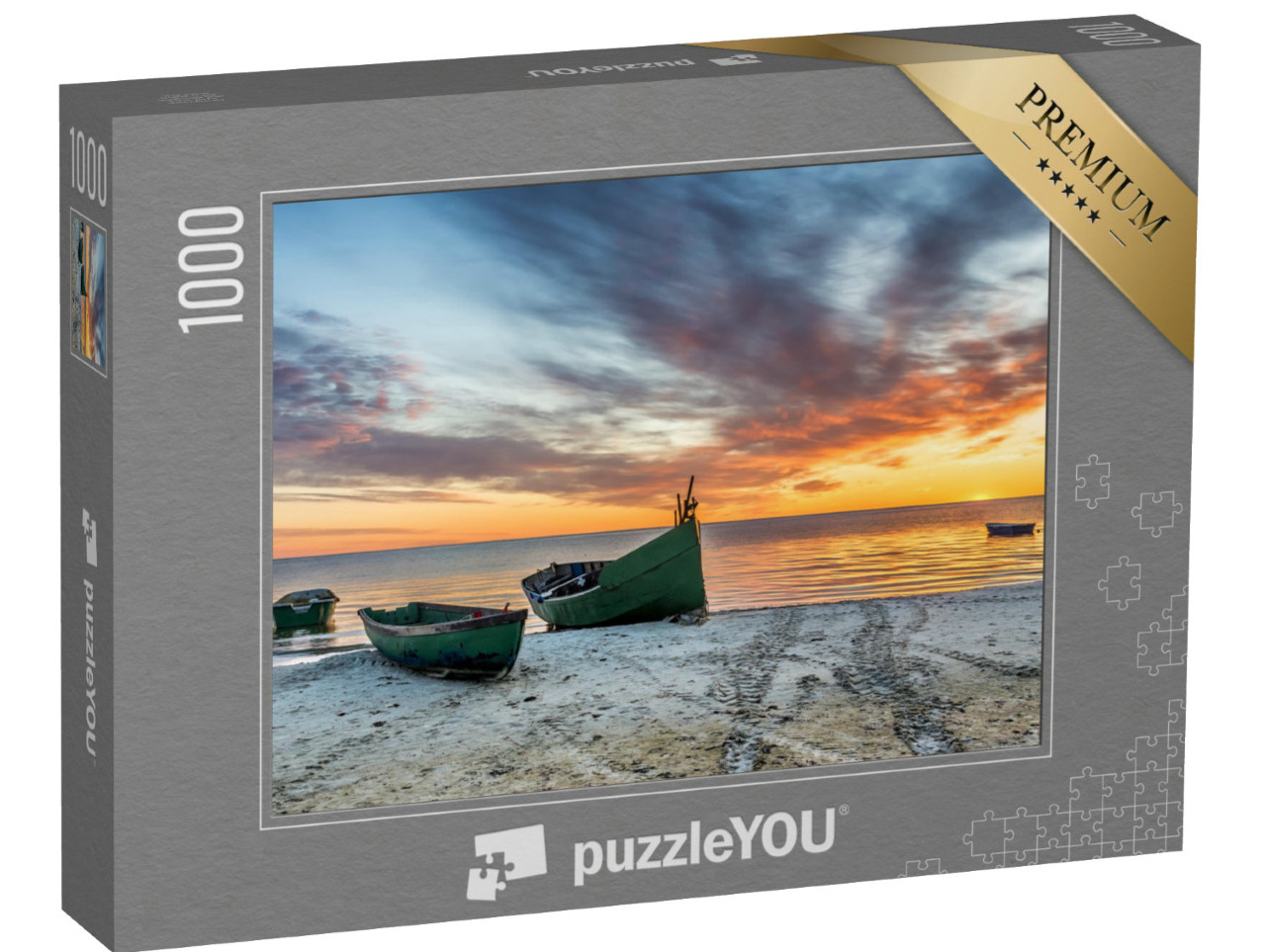 puzzle 1000 dílků „Zakotvená rybářská loď na písečné pláži Baltského moře“