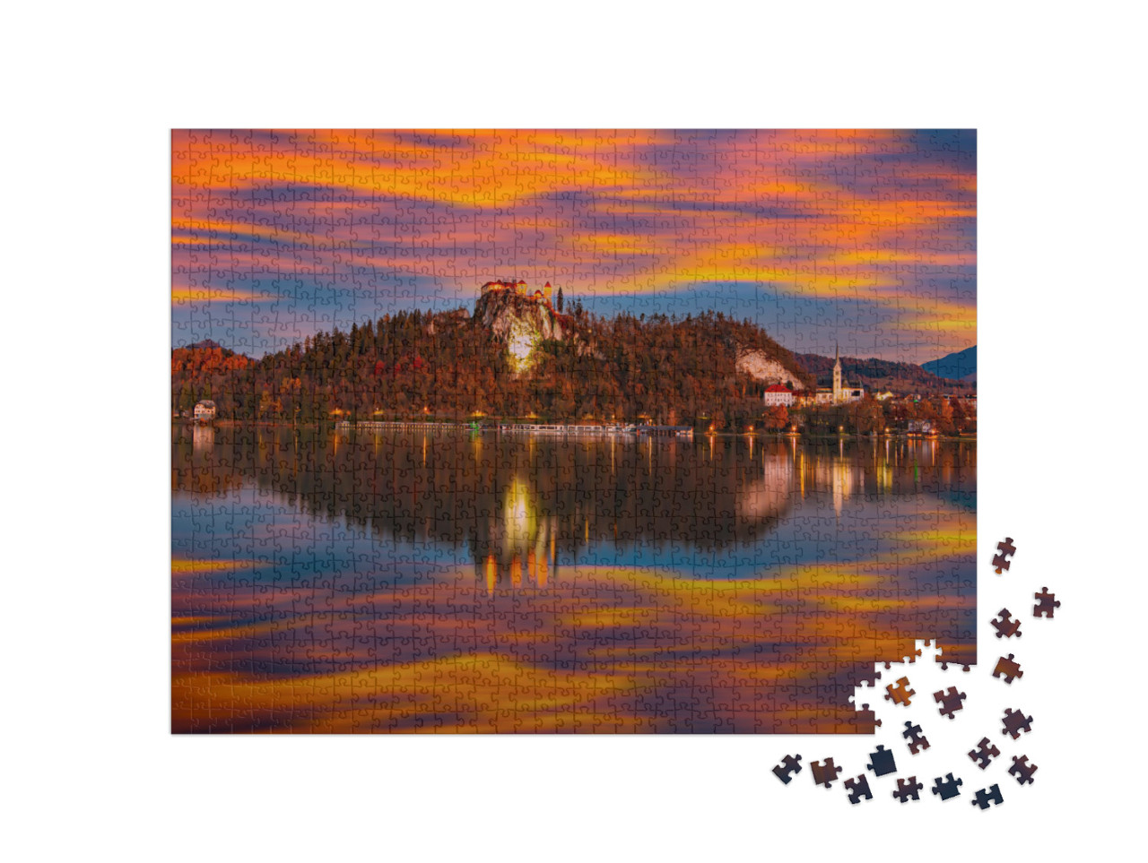 puzzle 1000 dílků „Slovinské jezero na podzim“