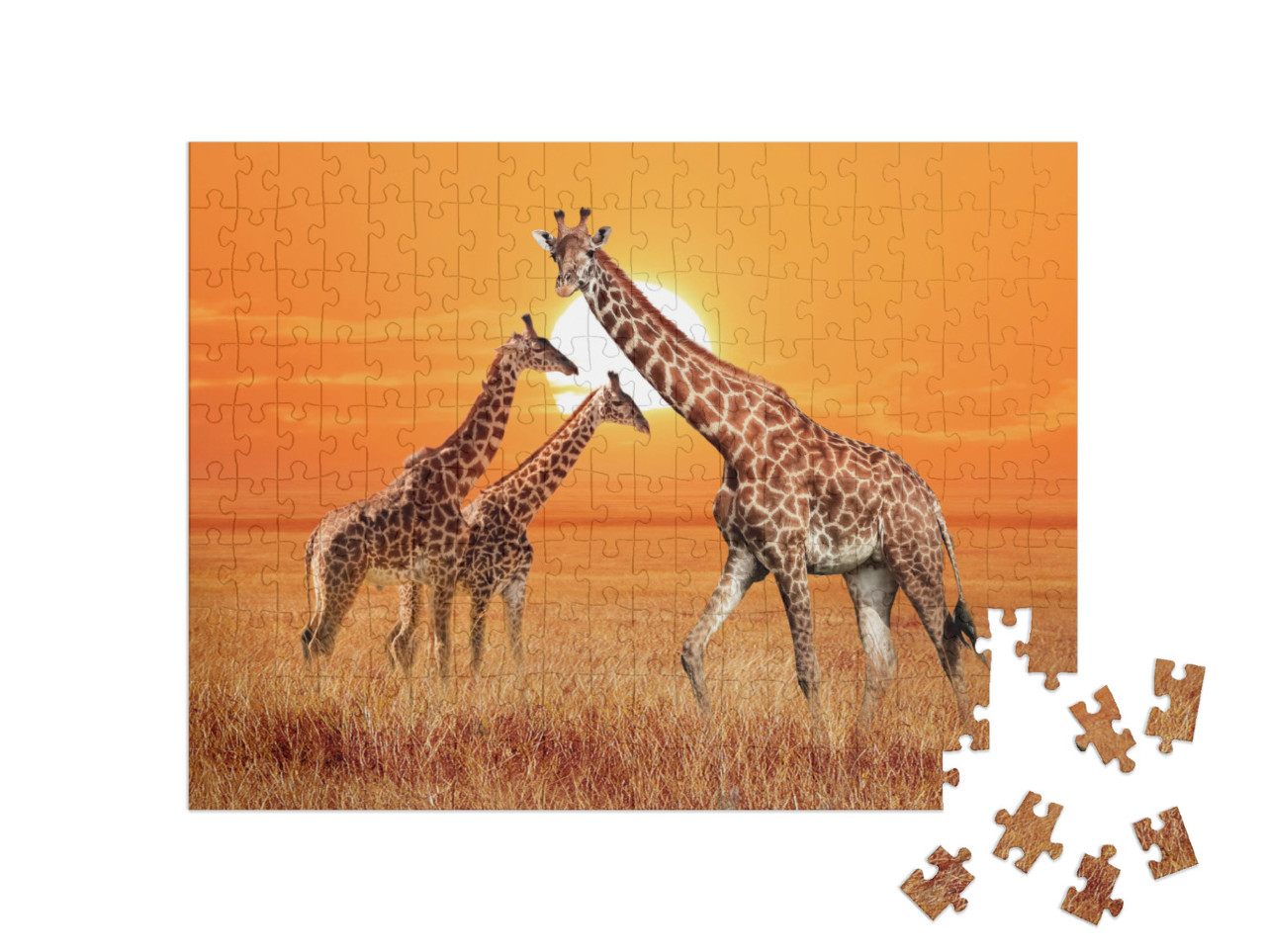 puzzle 200 dílků „Žirafa se dvěma mláďaty, Národní park Serengeti, Tanzanie“