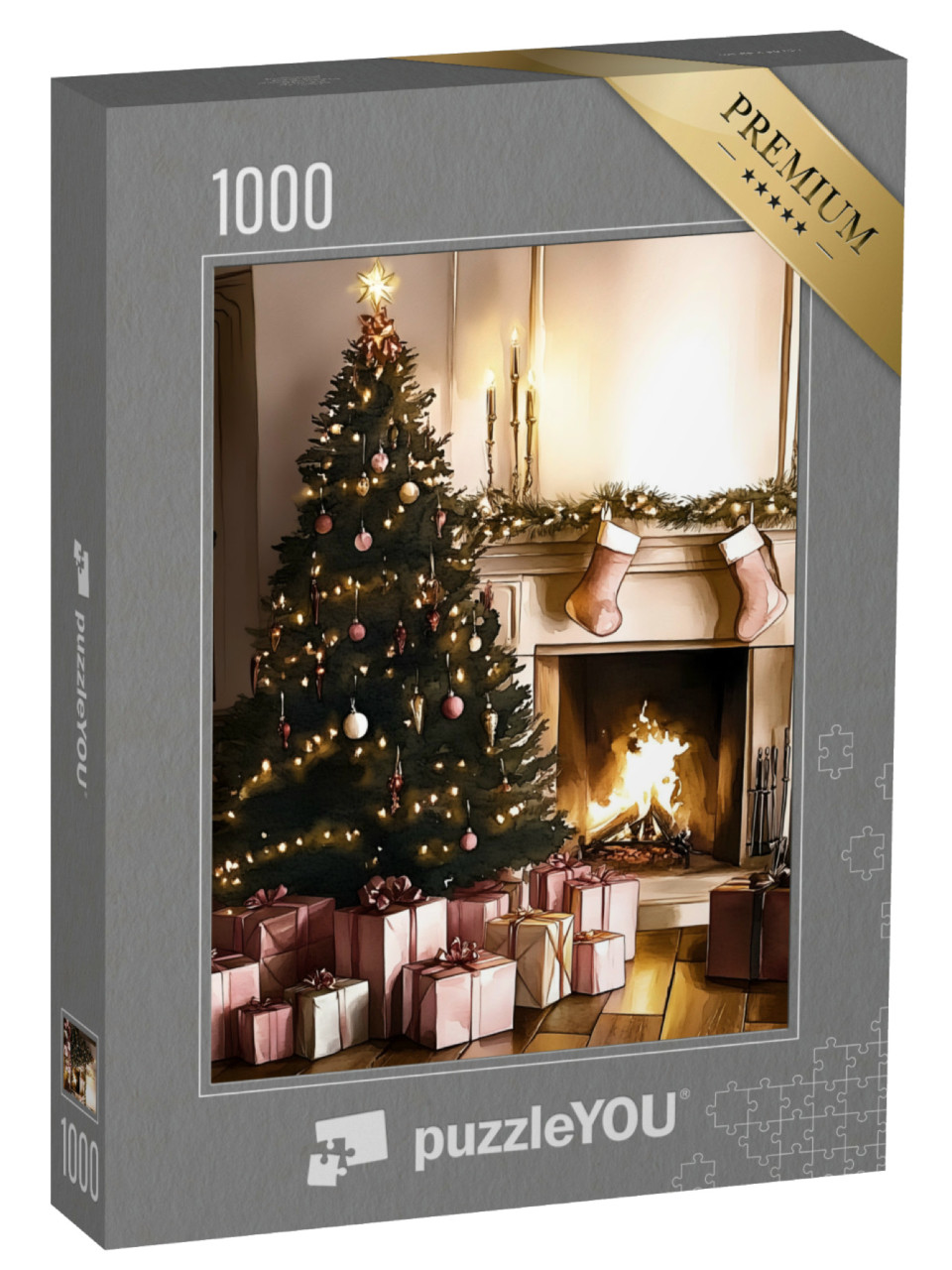puzzle 1000 dílků „Kouzelný vánoční stromek s dárky“