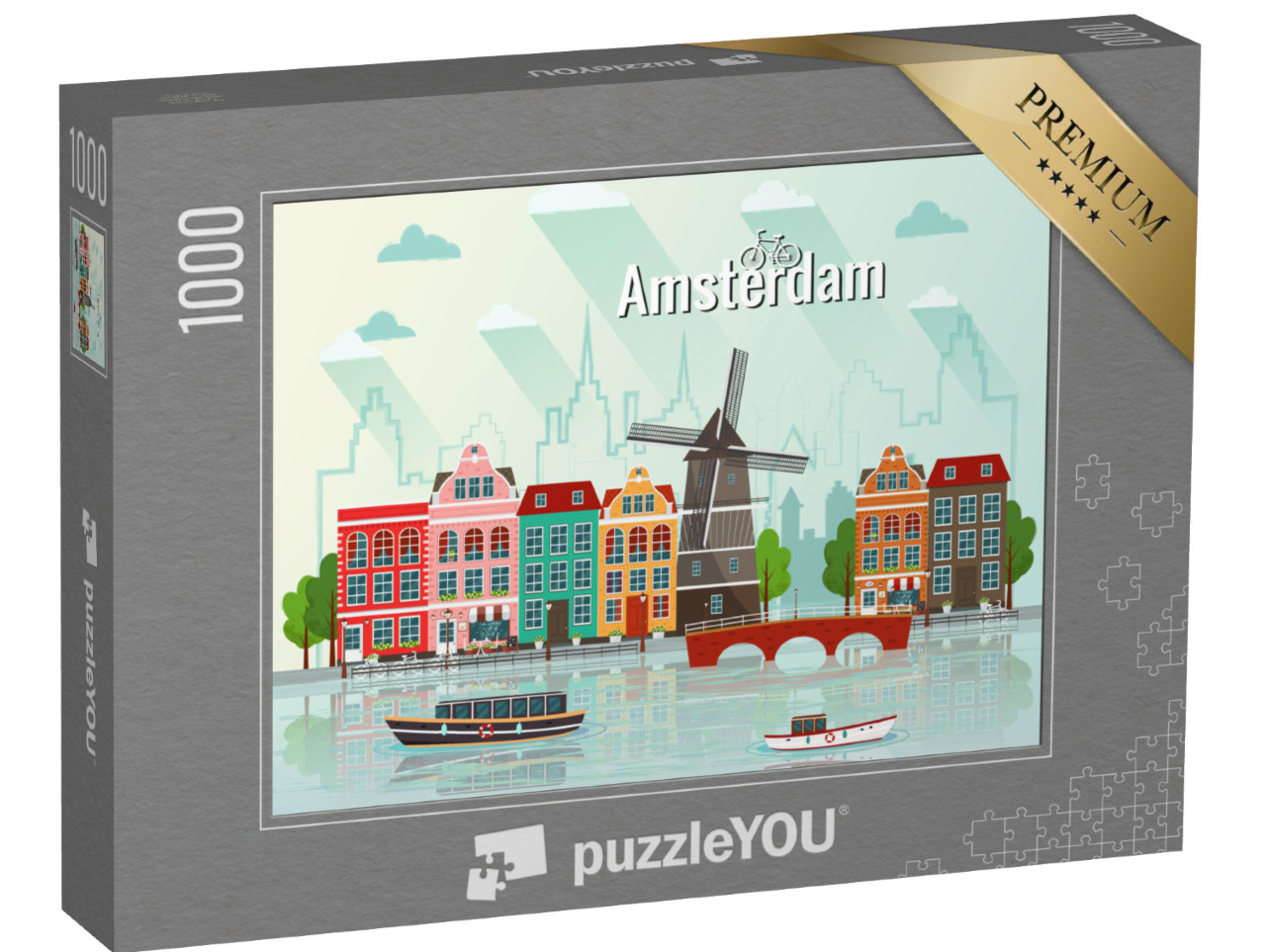 puzzle 1000 dílků „Vektorová ilustrace Amsterdamu“