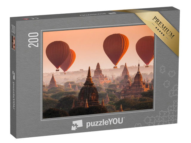 puzzle 200 dílků „Horkovzdušný balón nad Baganskou planinou za mlhavého rána, Myanmar“