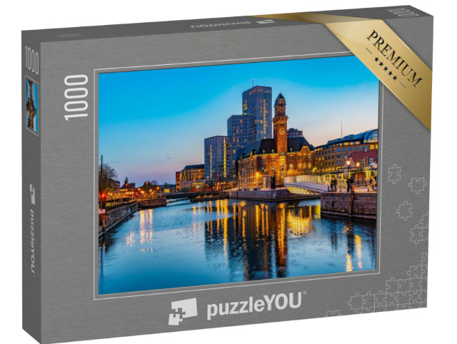 puzzle 1000 dílků „Západ slunce s výhledem na panorama Malmö, Švédsko“