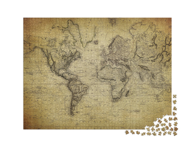 puzzle 2000 dílků „Stará mapa světa z roku 1814“