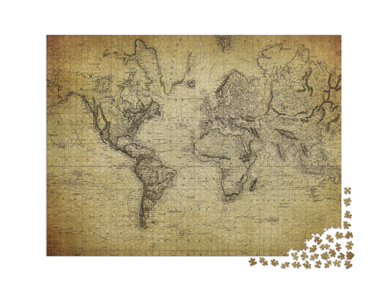 puzzle 2000 dílků „Stará mapa světa z roku 1814“