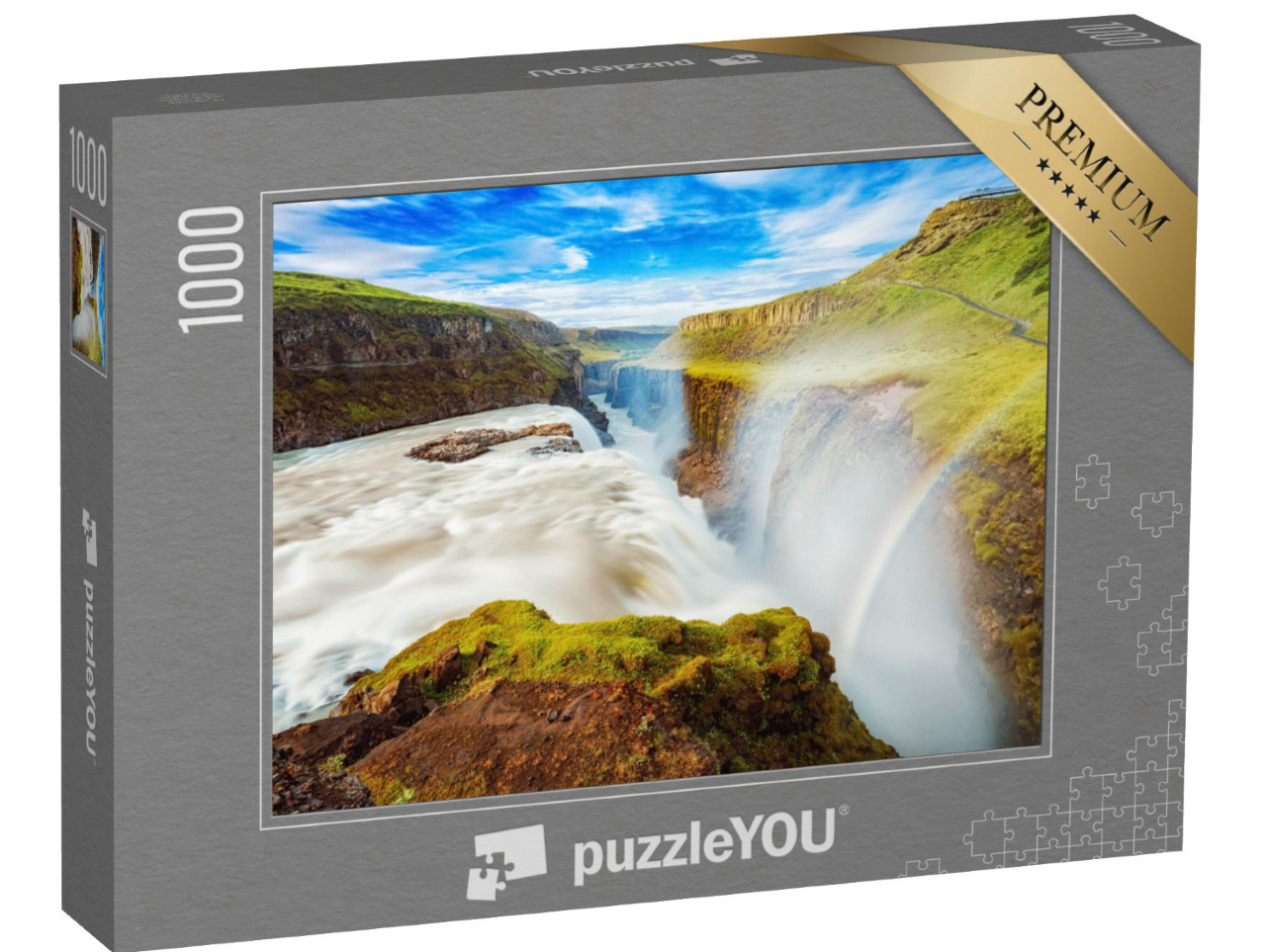 puzzle 1000 dílků „Vodopád Gullfoss s duhou na Islandu, Evropa“