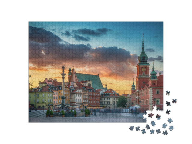 puzzle 1000 dílků „Staré centrum Varšavy, hrad, městské domy a sloup, dlouhá expozice“