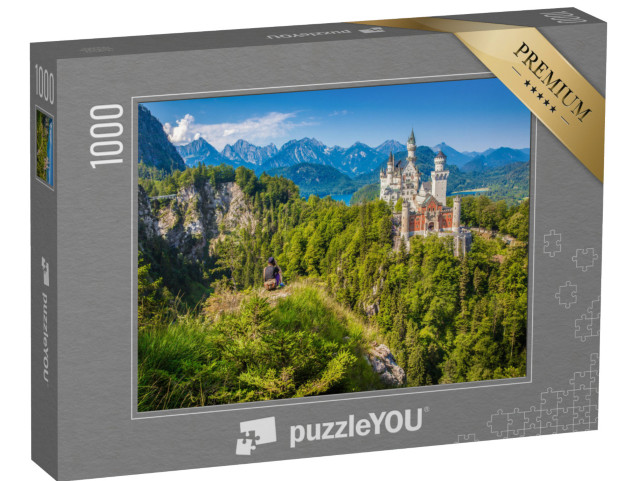 puzzle 1000 dílků „Turista na zámku Neuschwanstein, Füssen, Německo“