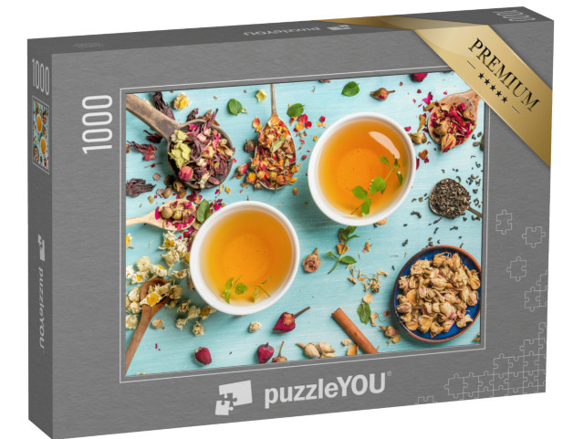 puzzle 1000 dílků „Dva šálky čerstvého čaje ze sušených bylinek“