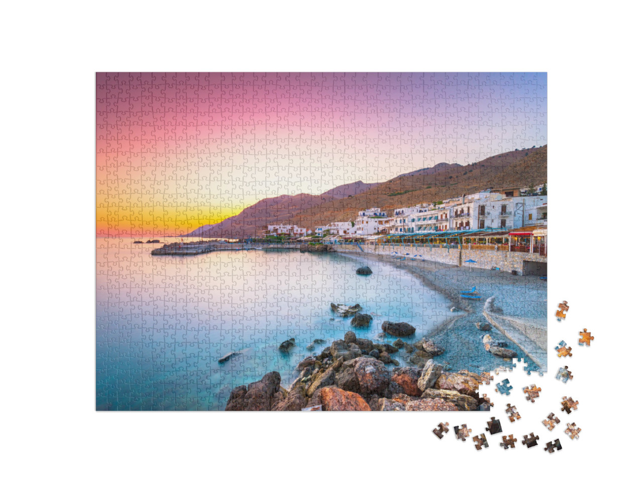 puzzle 1000 dílků „Malá vesnice Chora Sfakion, Kréta, Řecko“