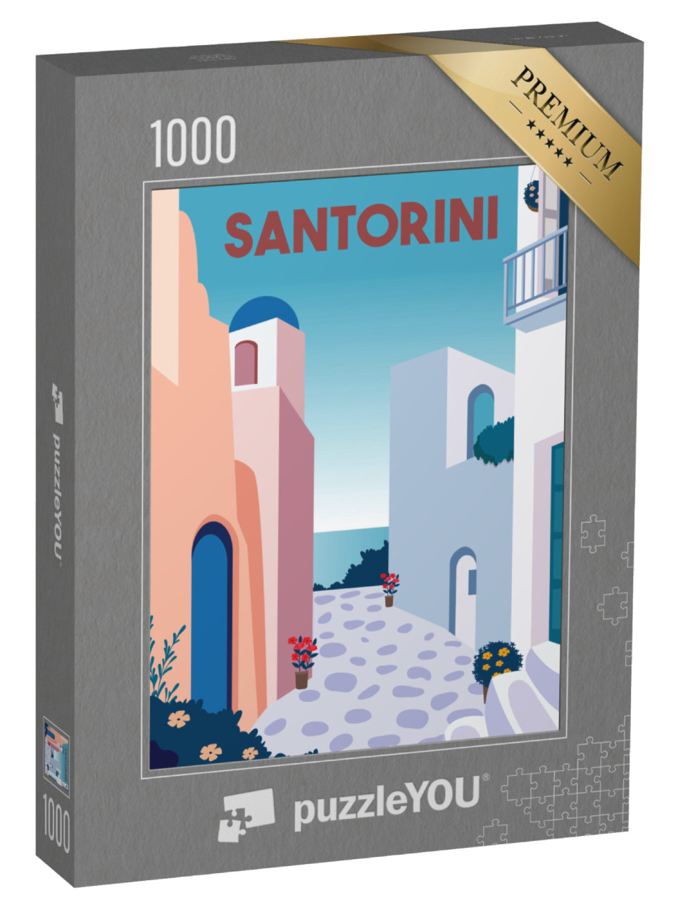 puzzle 1000 dílků „Vektorová ilustrace Santorini s historickými budovami“