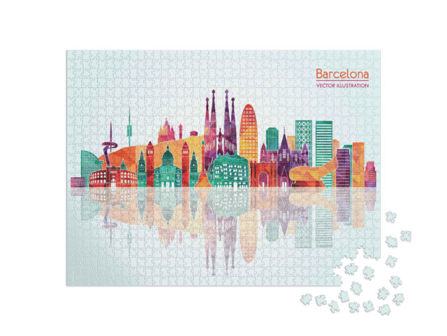 puzzle 1000 dílků „Vektorová ilustrace: panorama Barcelony“