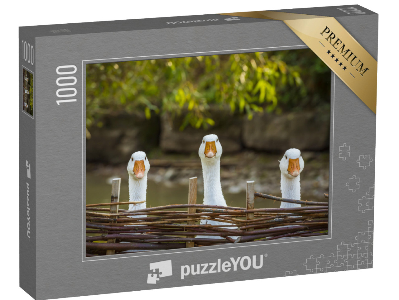 puzzle 1000 dílků „Tři zvědavé husy“