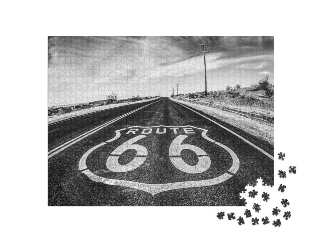 puzzle 1000 dílků „Route 66: Dopravní značky uprostřed Mohavské pouště, Kalifornie“