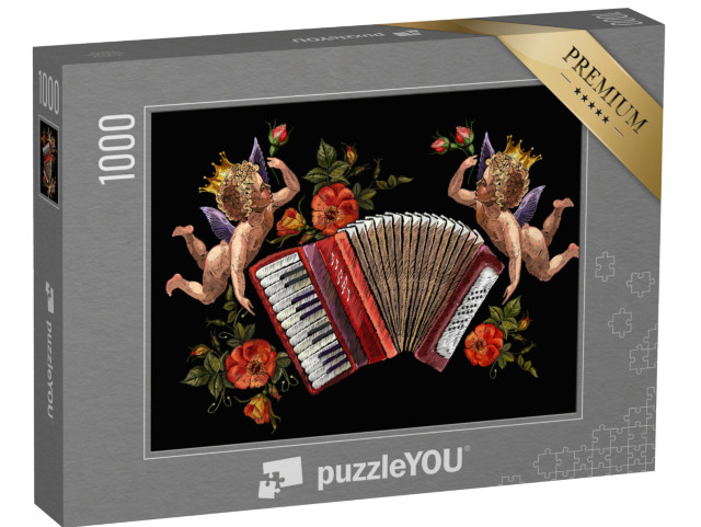 puzzle 1000 dílků „Anděl, harmonika a růže, hudba“