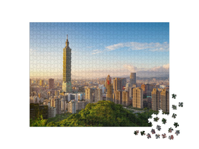 puzzle 1000 dílků „Město Taipei při západu slunce, Tchaj-wan“