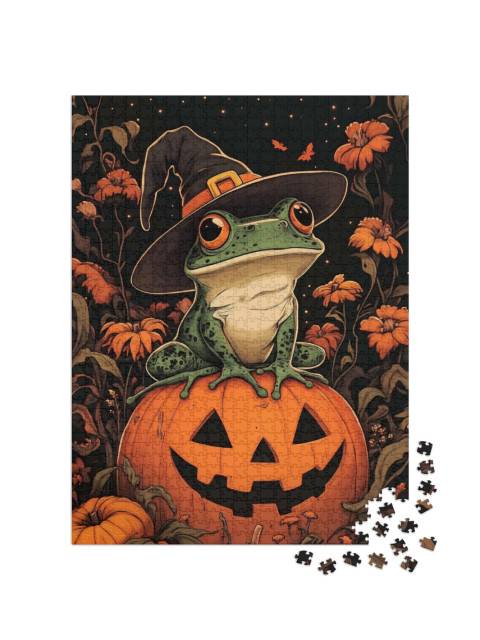 puzzle 1000 dílků „Halloweenská kouzelná žába“