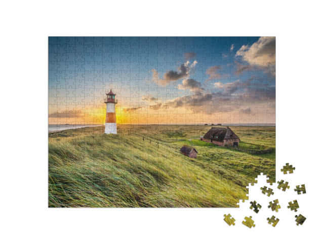 puzzle 500 dílků „Východ slunce u majáku v Listu na ostrově Sylt, Šlesvicko-Holštýnsko, Německo“