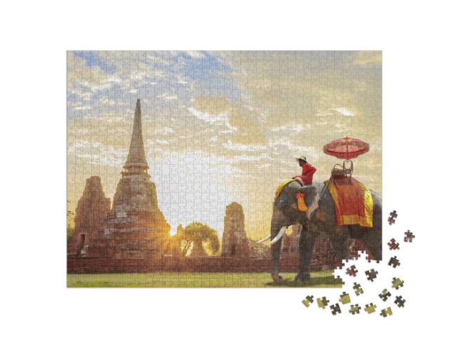 puzzle 1000 dílků „Slon pro turisty při východu slunce“