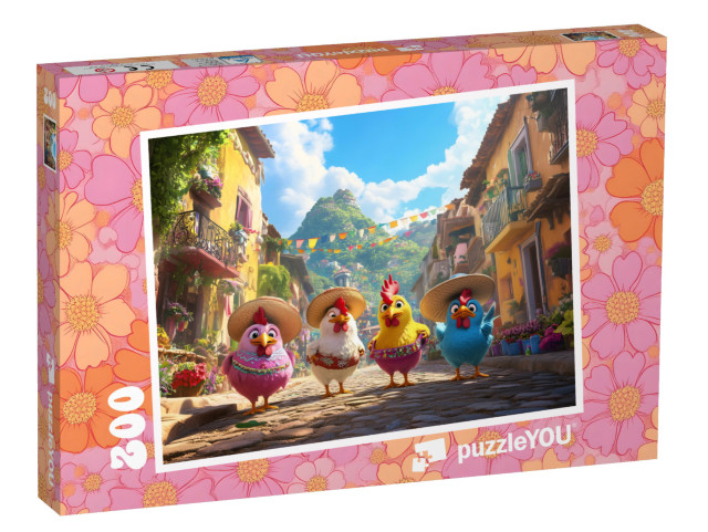 puzzle 200 dílků „Barevné slepičky na letní dovolené“