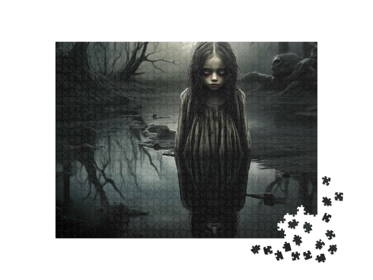 puzzle 1000 dílků „Čarodějnice se odráží v temné noci ve vodě“