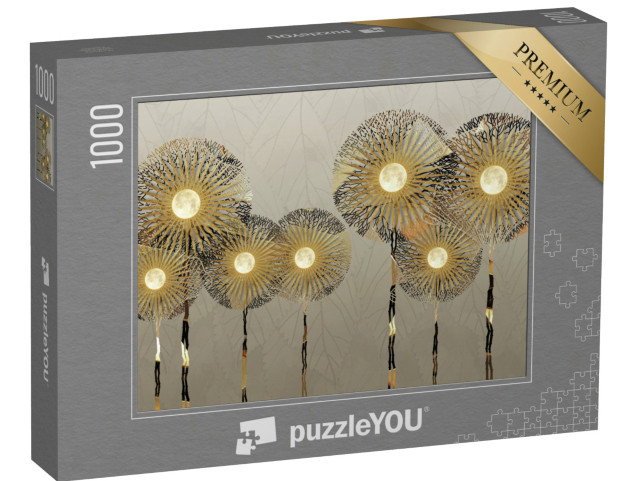 puzzle 1000 dílků „3D nástěnná moderní tapeta. Zlaté siluety pampelišek a...“