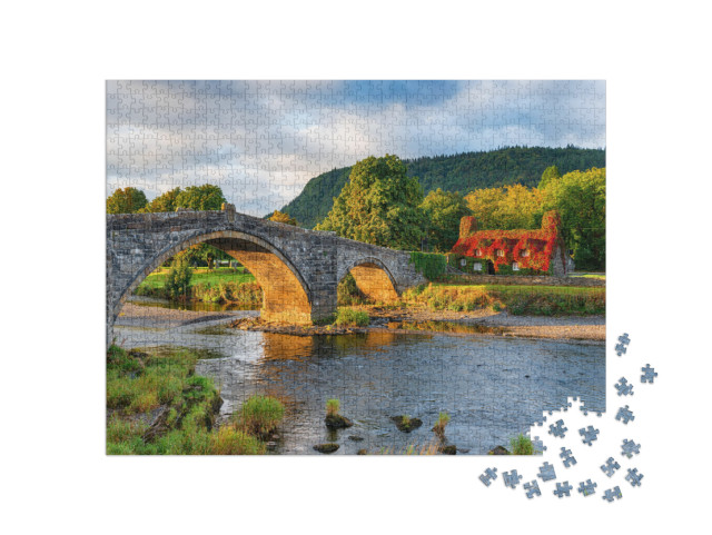 puzzle 1000 dílků „Podzim na mostě Llanrwst Bridge v severním Walesu“