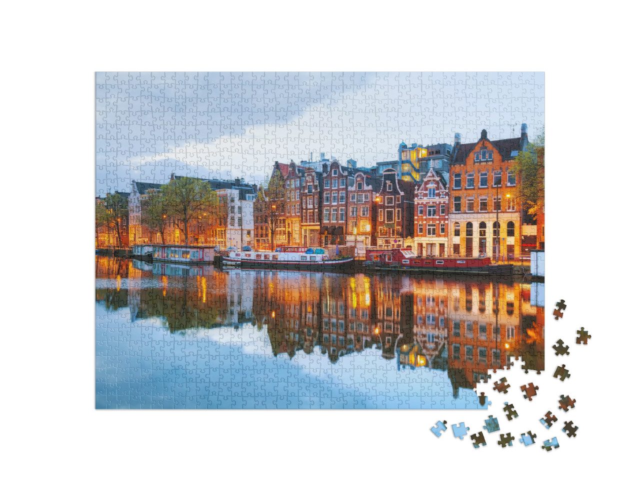 puzzle 1000 dílků „Večerní pohled na Amsterdam, Nizozemsko“