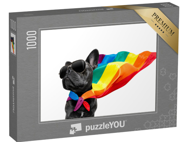 puzzle 1000 dílků „pohádka vtipné gay francouzský buldoček pes hrdý na huma“