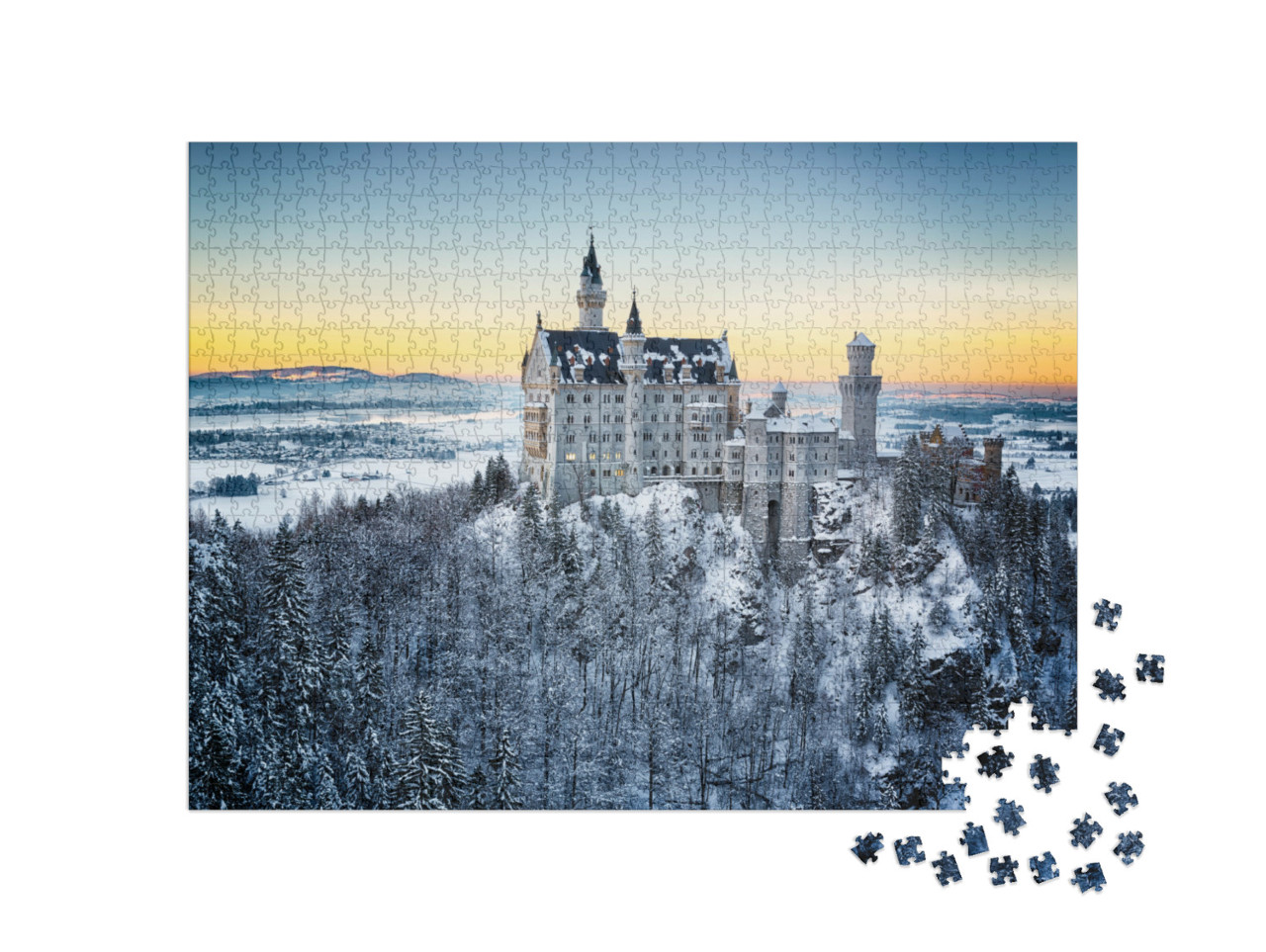 puzzle 1000 dílků „Zámek Neuschwanstein v zimě“