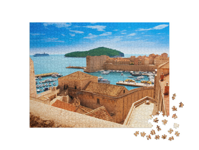 puzzle 1000 dílků „Dubrovnický přístav ze starých městských hradeb“