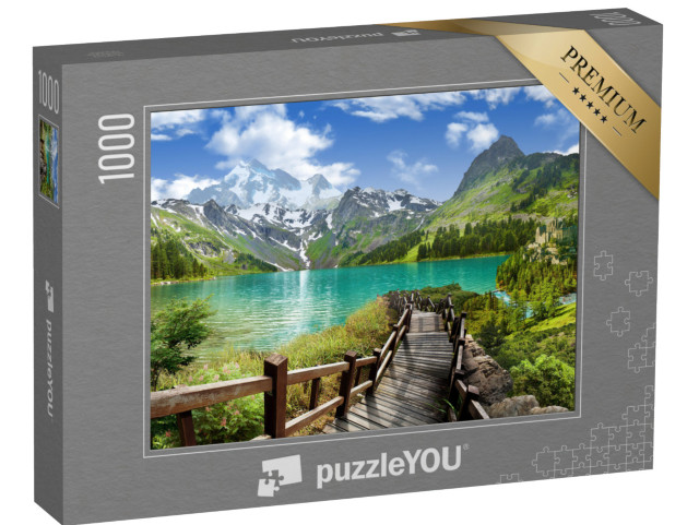 puzzle 1000 dílků „Panoramatický výhled na jezero v horách“