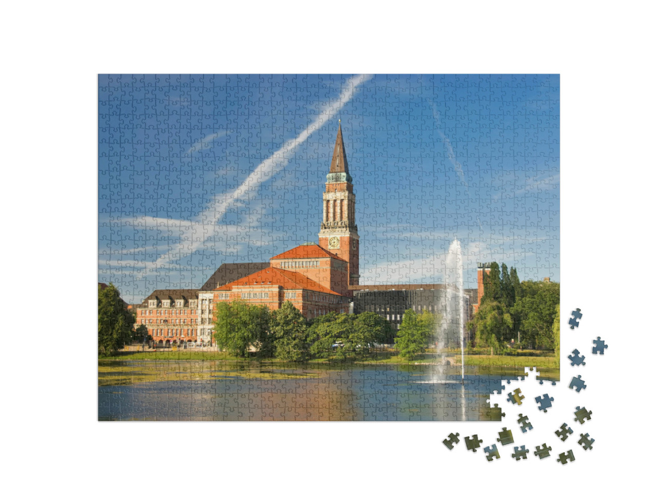 puzzle 1000 dílků „Hlavní město státu Kiel s radniční věží a operou“