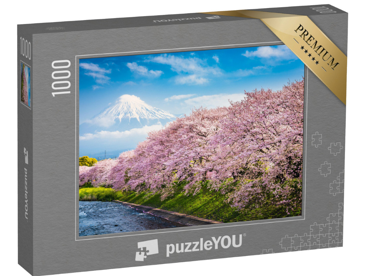 puzzle 1000 dílků „Hora Fudži, v popředí Sakura, japonský třešňový květ“