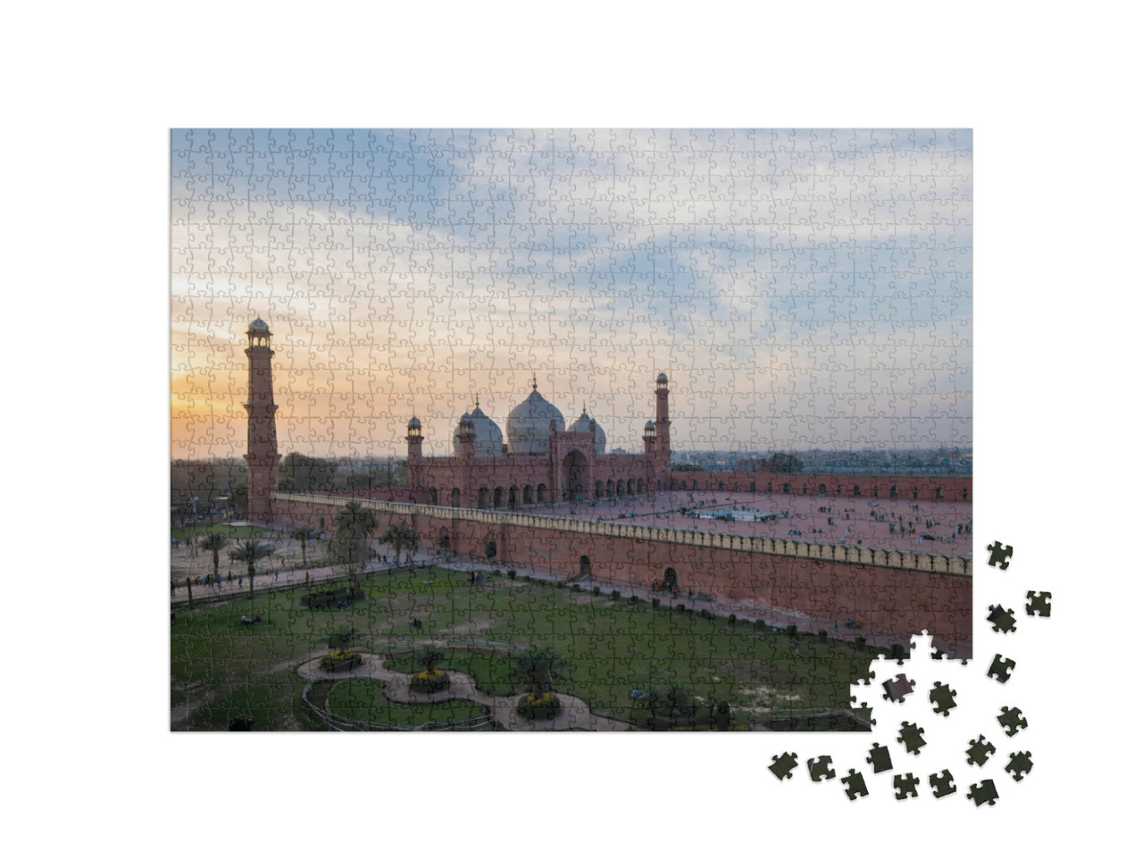 puzzle 1000 dílků „Klidná večerní atmosféra v mešitě Badshahi v pákistánském Láhauru“