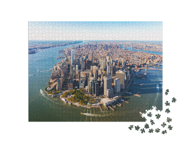 puzzle 1000 dílků „Úchvatný letecký pohled na dolní Manhattan v New Yorku“