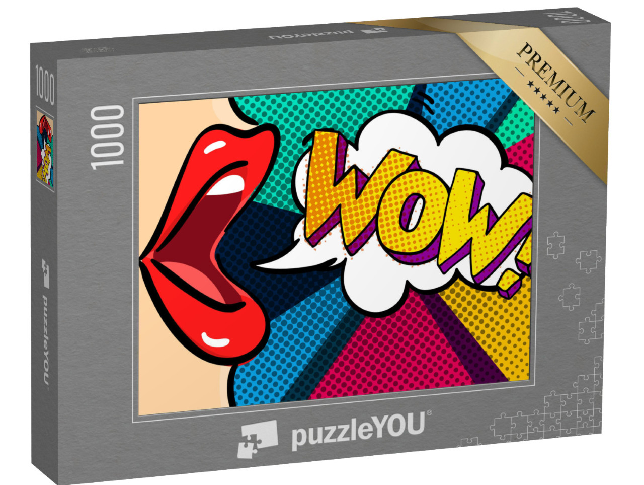 puzzle 1000 dílků „Otevřená ústa a zpráva WOW, styl pop art“