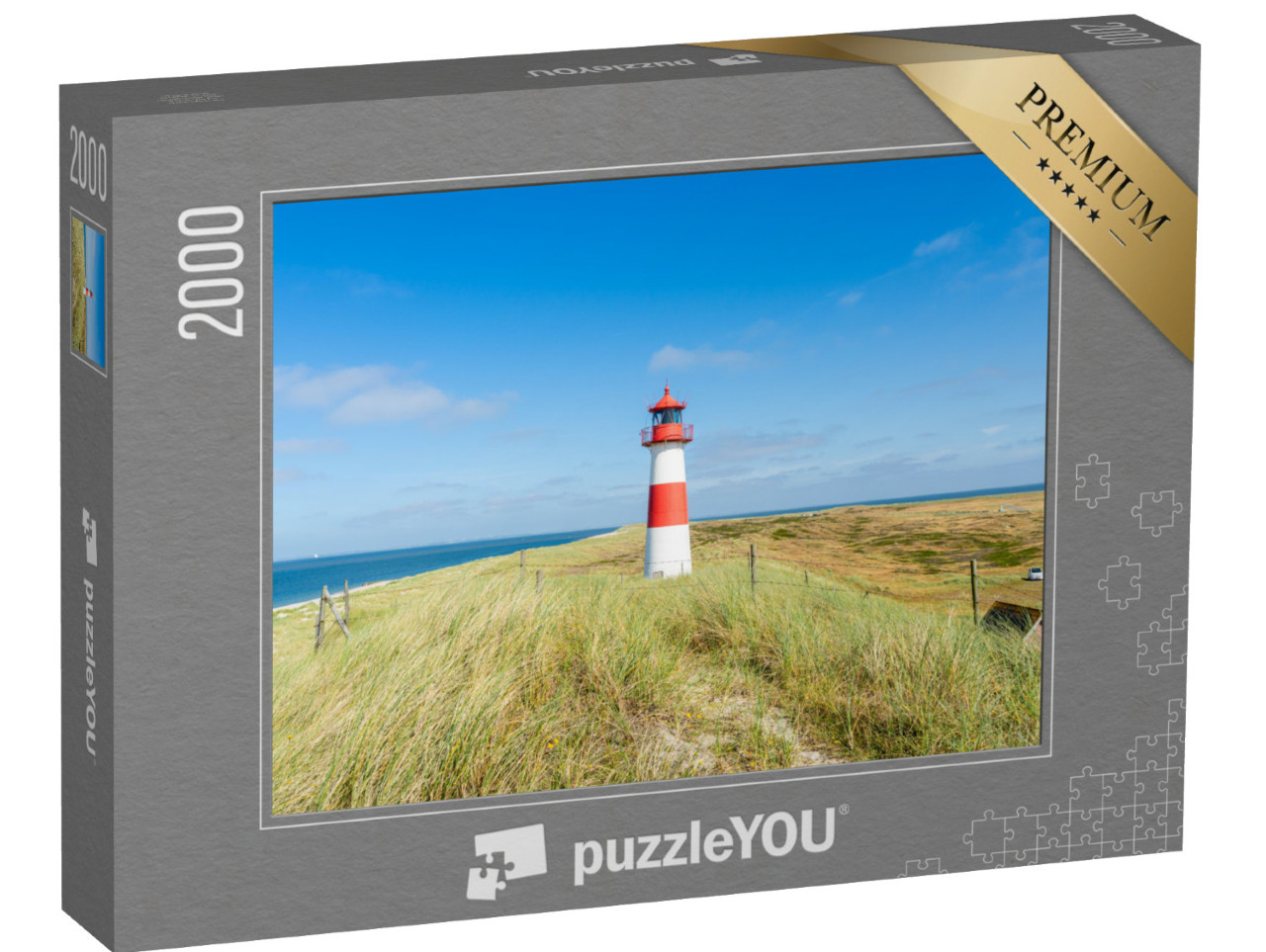 puzzle 2000 dílků „Červenobílý maják na ostrově Sylt, Německo“