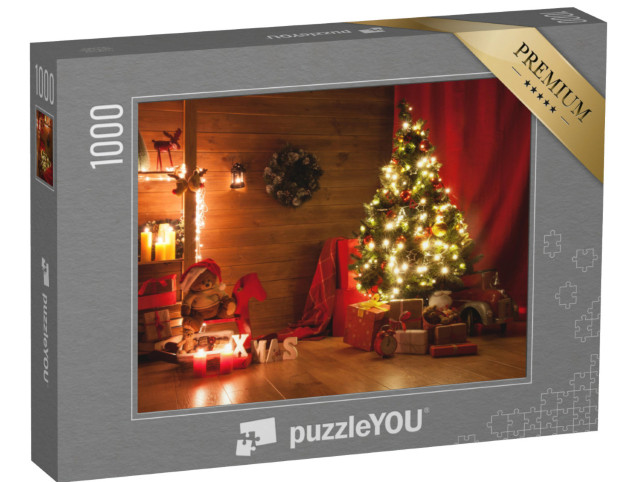 puzzle 1000 dílků „Slavnostně vyzdobený pokoj o Vánocích“