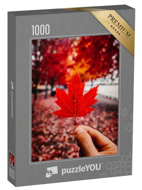 puzzle 1000 dílků „Ohnivě červený javorový list, Kanada“