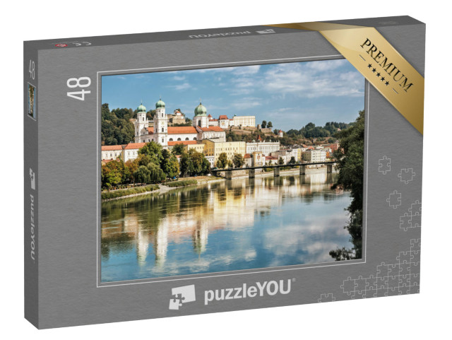 puzzle 48 dílků „Město Pasov s katedrálou svatého Štěpána, Dolní Bavorsko, Německo“