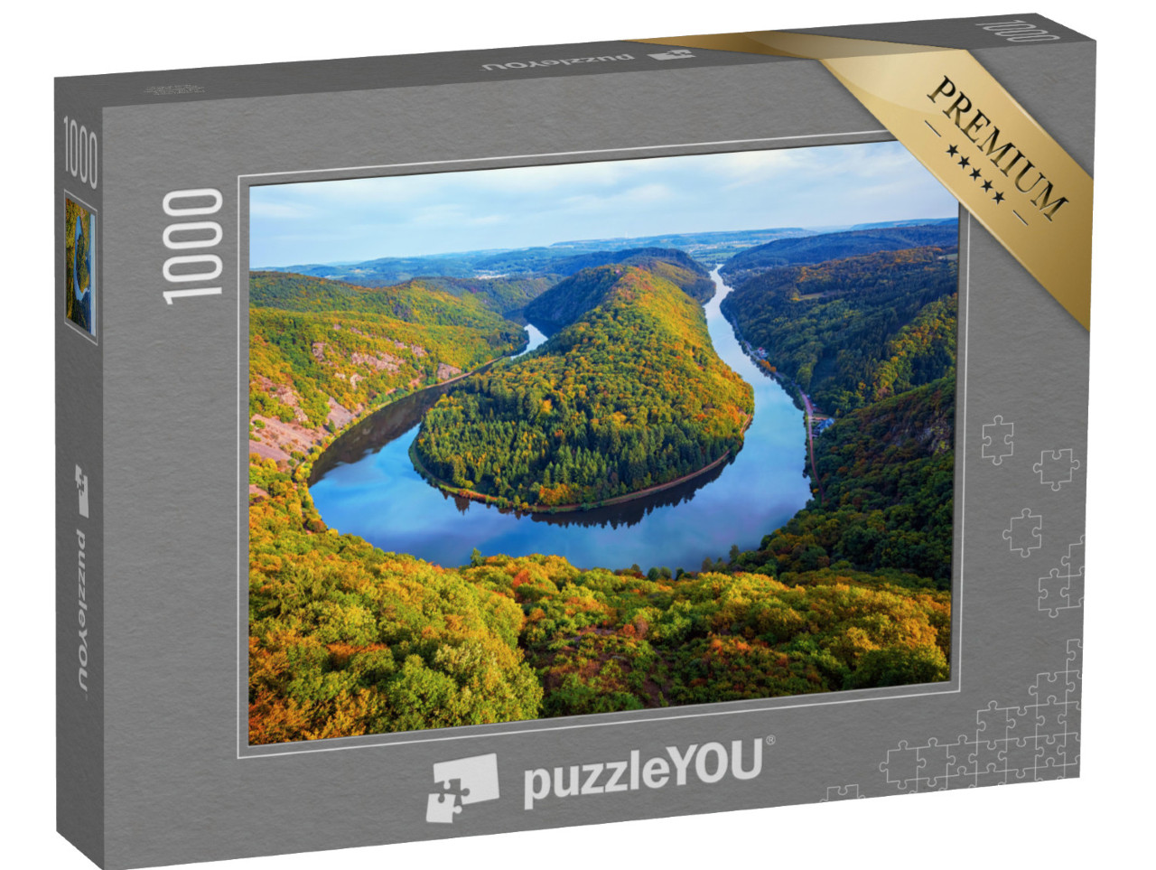 puzzle 1000 dílků „Výhled z Cloefu na Sárskou smyčku v Mettlachu, Sársko“