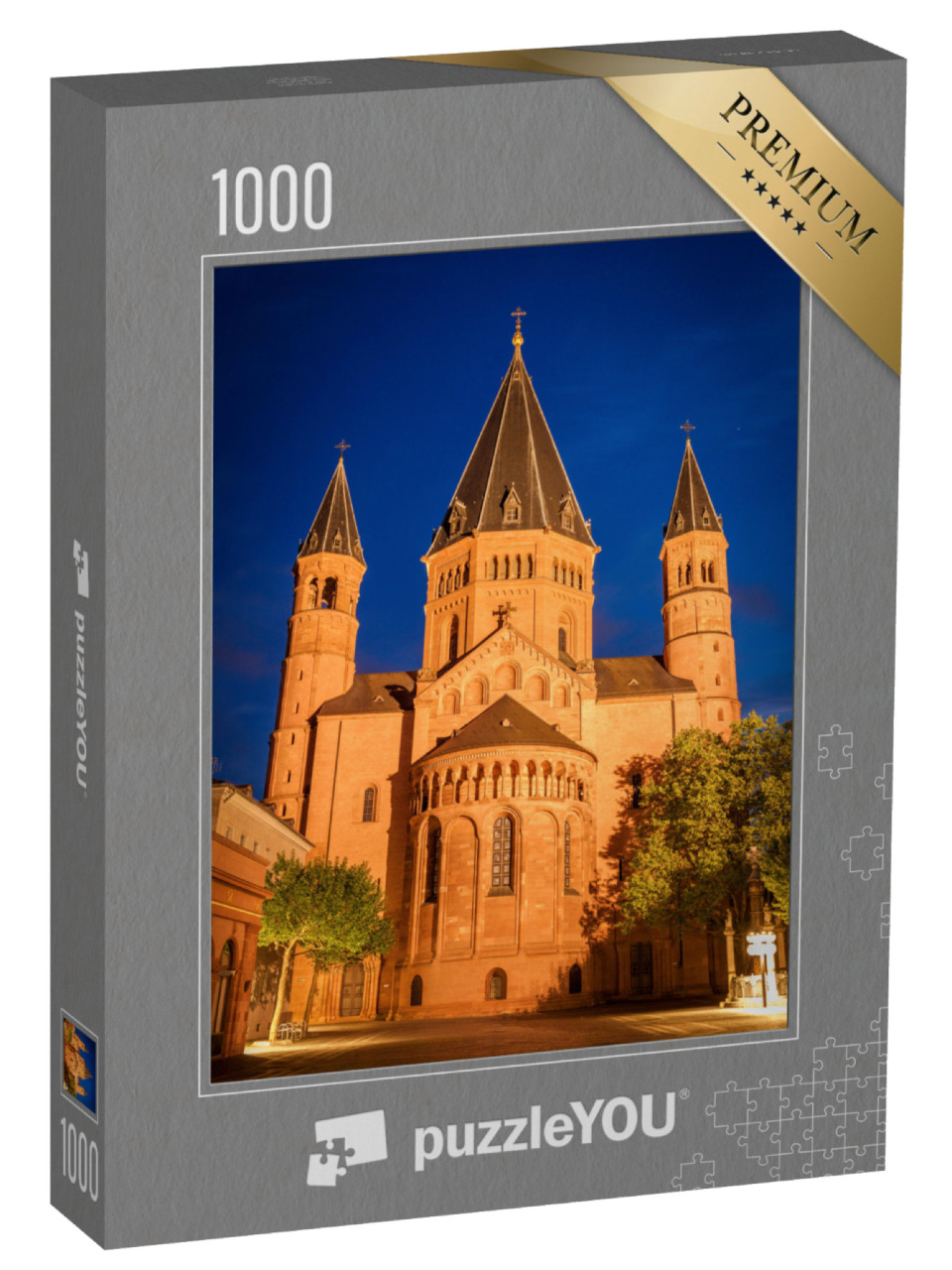puzzle 1000 dílků „Katedrála v Mohuči večer, Porýní-Falc“