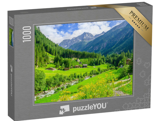 puzzle 1000 dílků „Zelené louky v Zillertalských Alpách, Rakousko“
