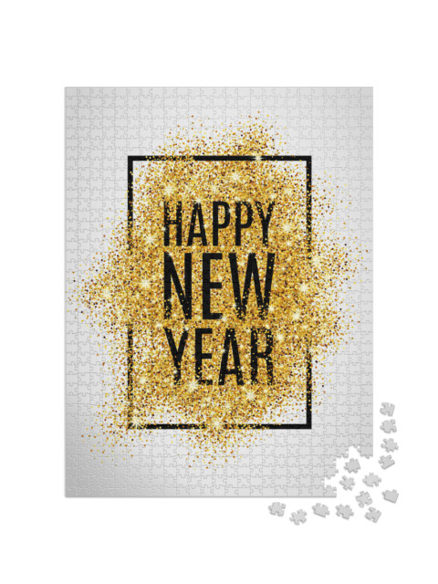 puzzle 1000 dílků „Šťastný nový rok. Zlaté třpytky 2017. Zlaté pozadí“