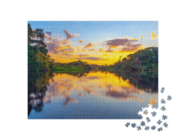 puzzle 1000 dílků „Kouzelný západ slunce: hra barev v amazonském deštném pralese“