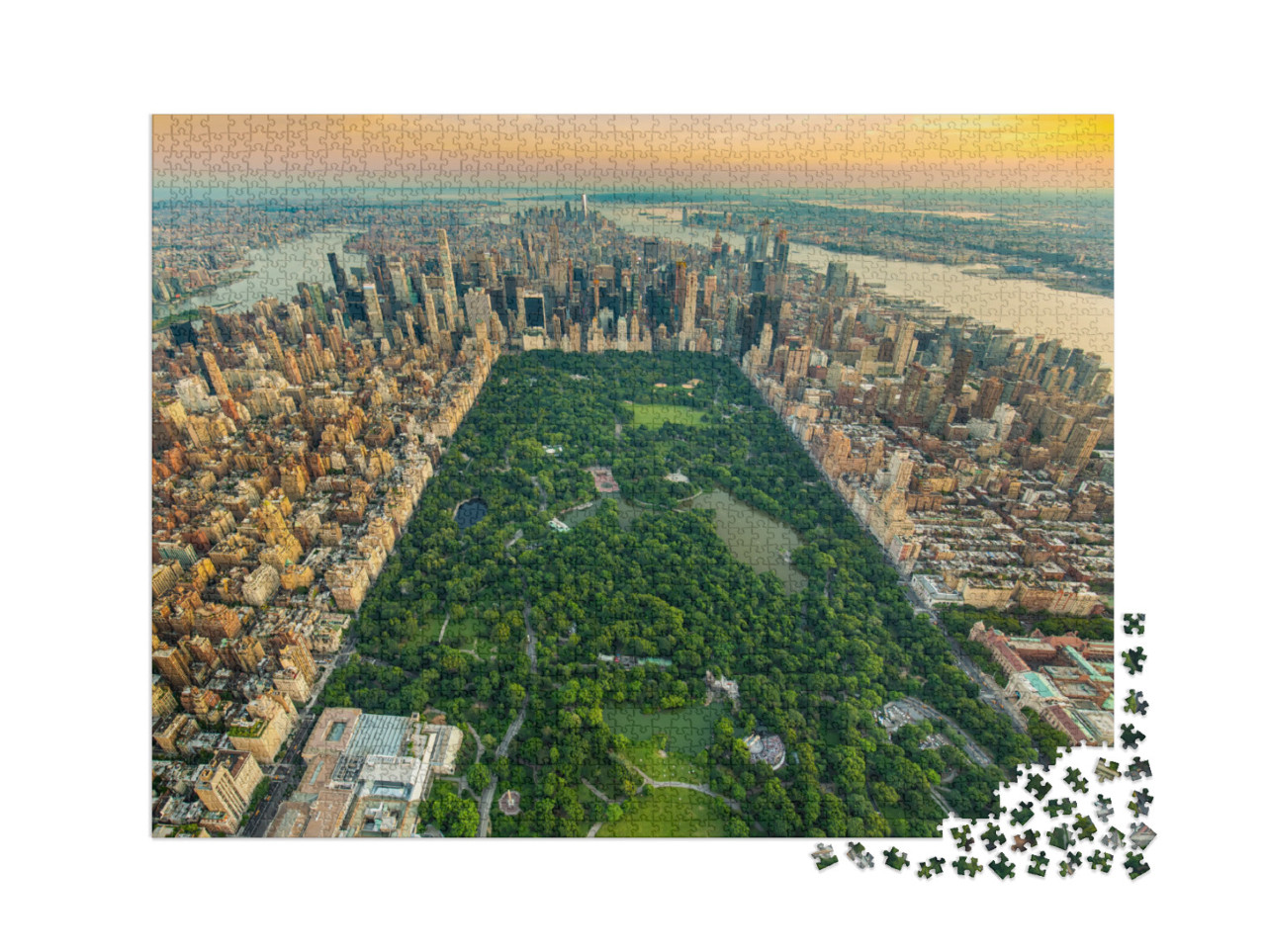 puzzle 2000 dílků „Letecký pohled na Manhattan a Central Park, New York“