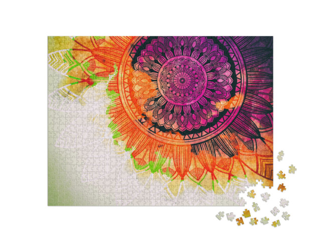 puzzle 1000 dílků „Starý geometrický koncept mandaly v akvarelovém vzhledu“